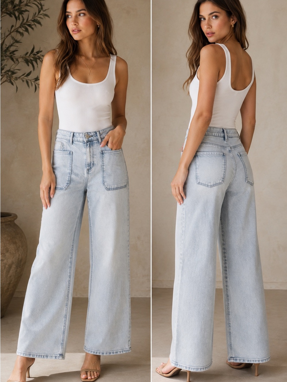 LOGO by Lori Goldstein Light Wash High-Rise Wide Leg Jeans Large Front Pockets